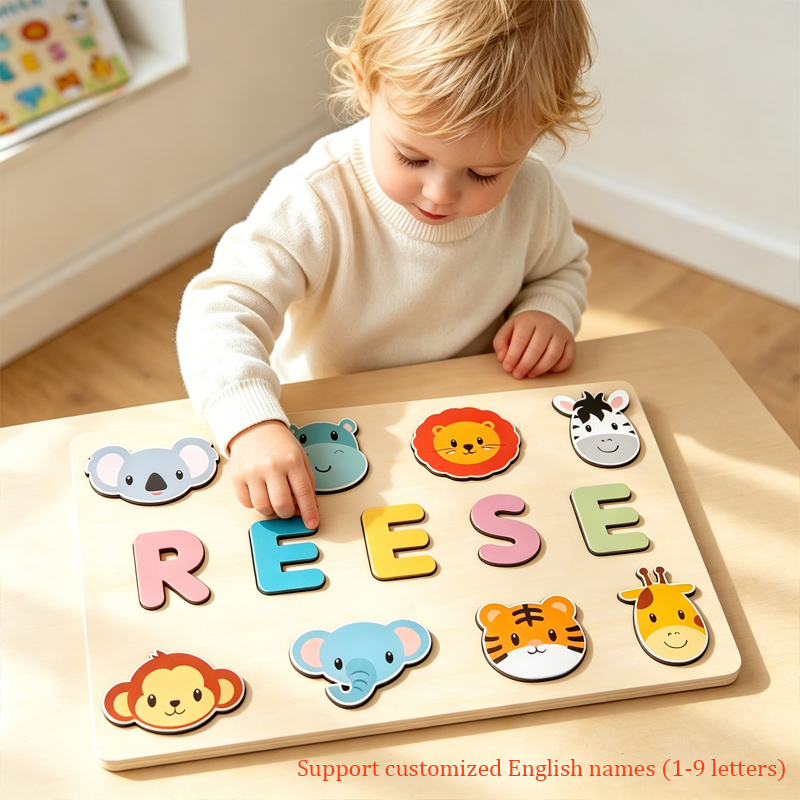 Kids Education Name - Montessori ส่วนบุคคลปริศนาไม้ที่กําหนดเองชื่อเด็กกระดานจิ๊กซอว์เด็กวัยหัดเดินการศึกษาการจับคู่รูปร่างของเล่นวันเกิดที่กําหนดเอง