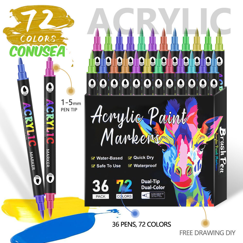 Kids Education Tips - ปากกาสีอะคริลิคแบบสองหัว 24/48/72 สี ของเล่นระบายสี ปากกาเขียนแบบ ชุดของเล่นเด็ก