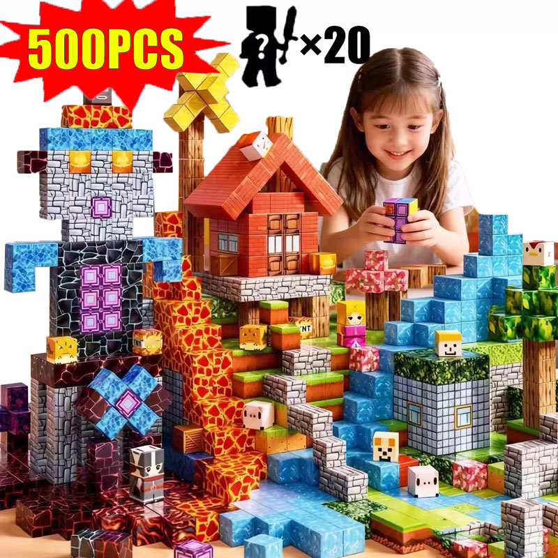 Kids Education World - Mine World บล็อกแม่เหล็กสำหรับสร้างสรรค์ 10-500 ชิ้น ของเล่นแม่เหล็ก