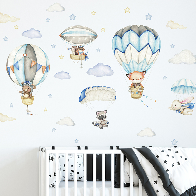 Kids Education Quotes - การ์ตูนสัตว์น่ารัก Hot Air บอลลูนสติ๊กเกอร์ติดผนังสําหรับห้องเด็ก Baby Nursery