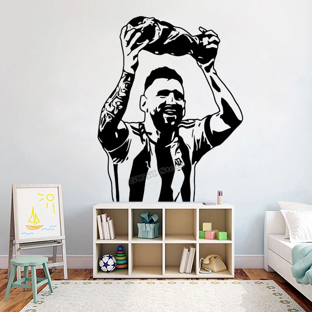 Kids Education Quotes - Messi สติ๊กเกอร์ติดผนังไวนิล Decal ฟุตบอลฟุตบอลกีฬารูปลอกผนังห้องนั่งเล่นห้องนอน Gym Decor