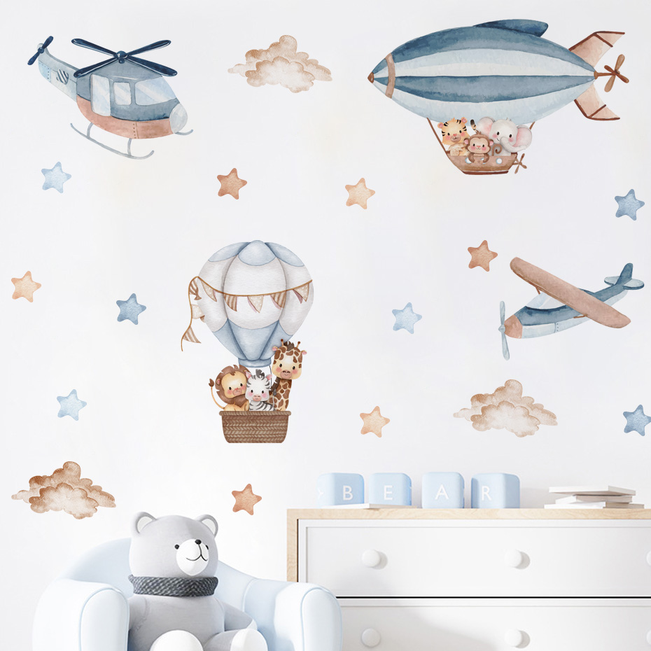 Kids Education Quotes - สีน้ําสัตว์ Hot Air บอลลูนเมฆสติ๊กเกอร์ติดผนังสําหรับห้องเด็ก Baby Nursery