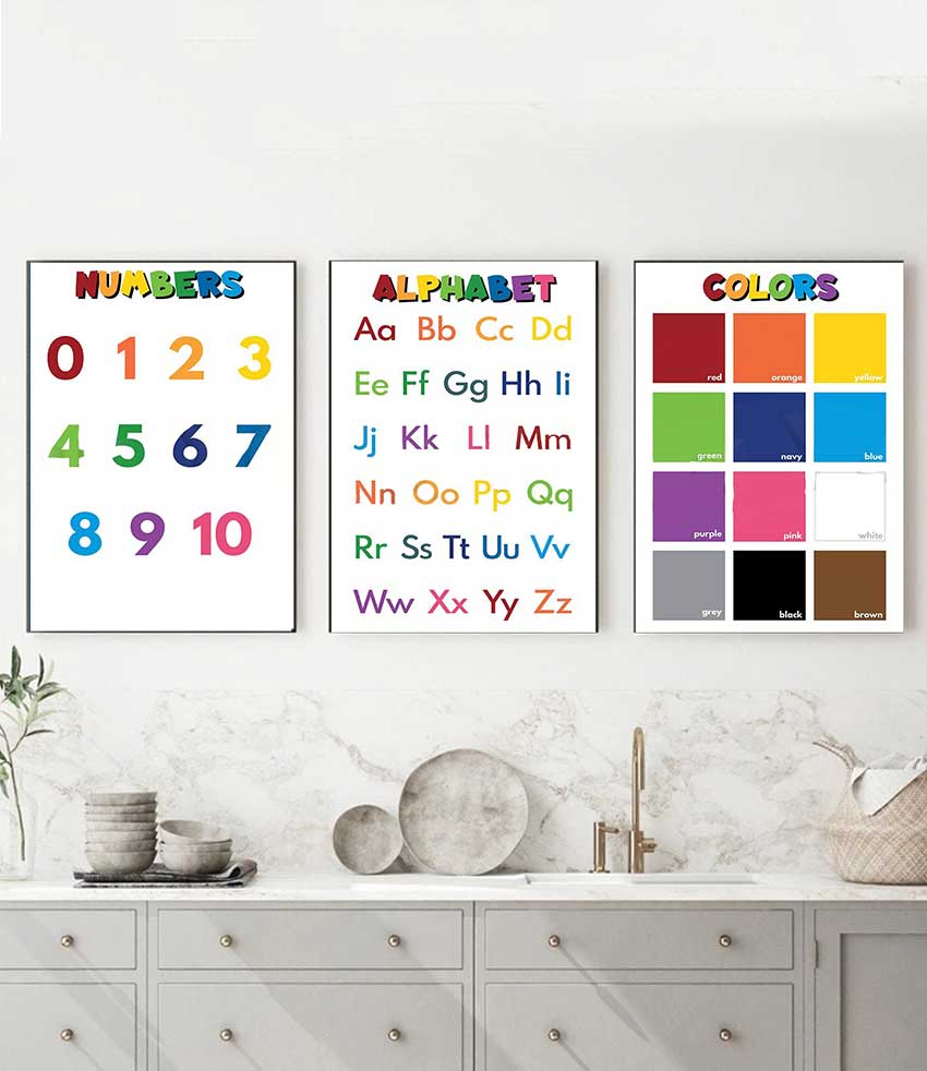 Kids Education Name - โปสเตอร์การศึกษาสำหรับเด็กแบบไม่มีกรอบ 1 ชิ้น, ตัวอักษร, ตัวเลข และชื่อสี