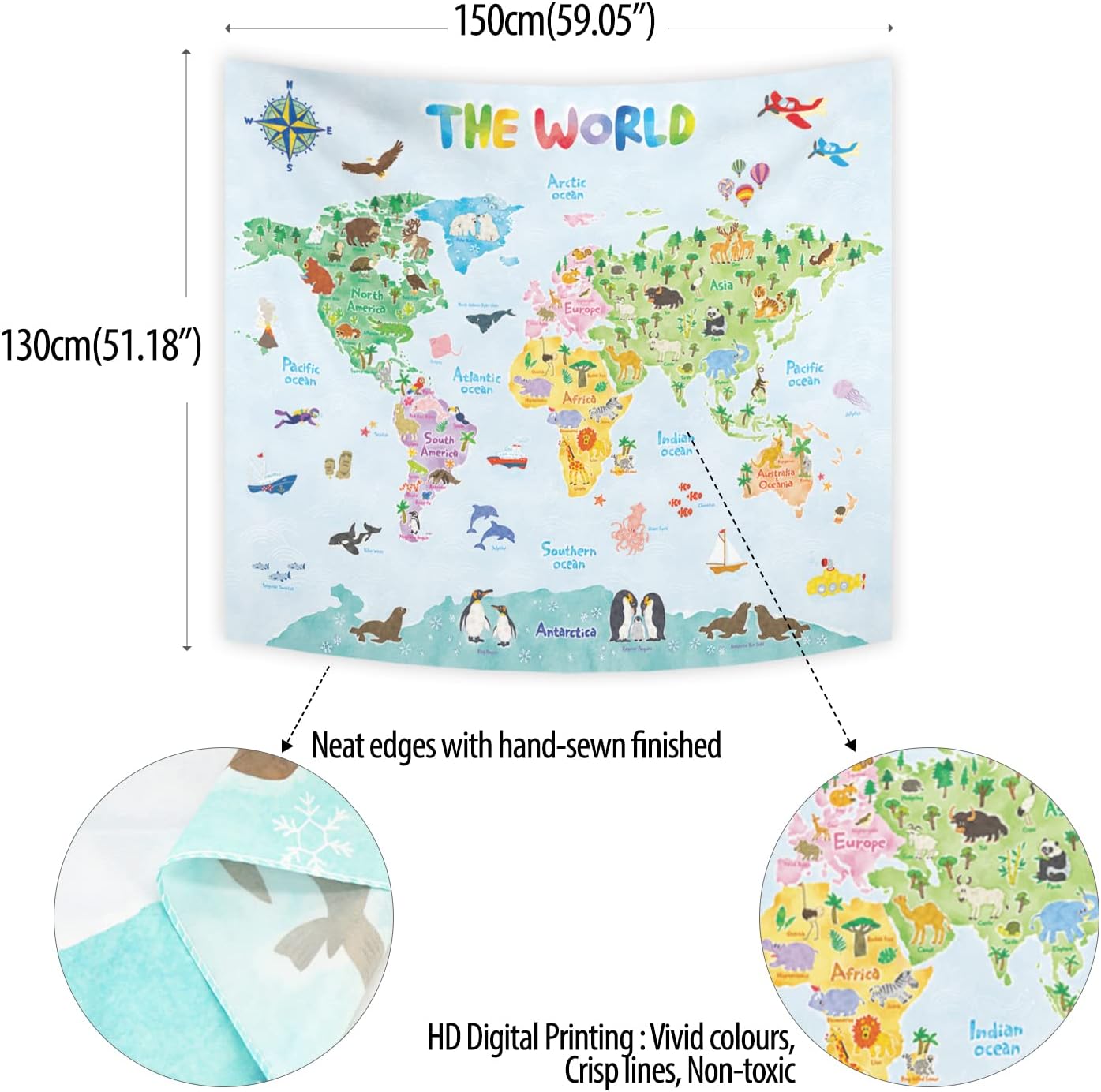 แผนที่โลกสำหรับเด็ก ผ้าติดผนัง - Kids Education World บทวิจารณ์และราคา