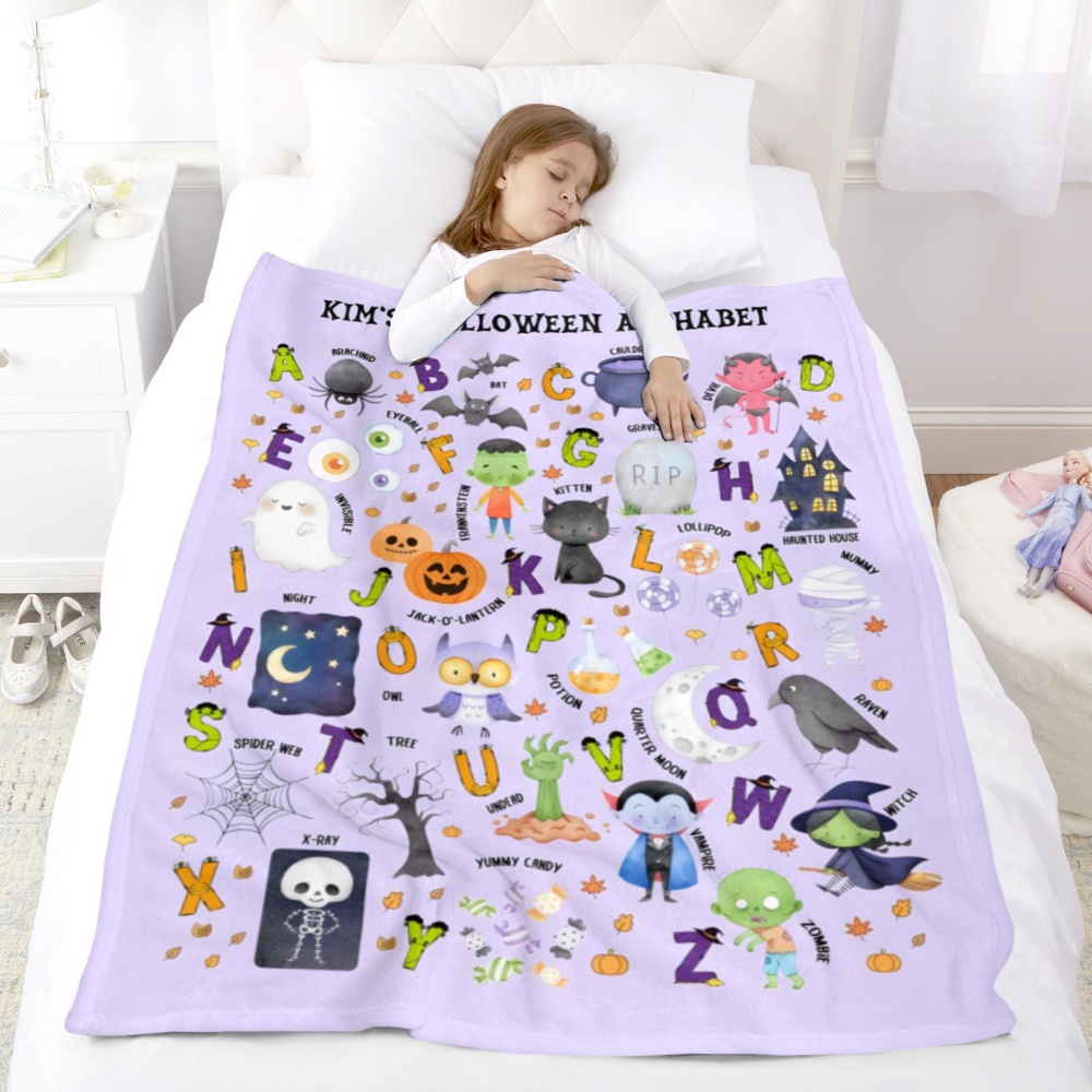 ผ้าห่มขนแกะลายตัวอักษรฮาโลวีนแ - Kids Education Name บทวิจารณ์และราคา