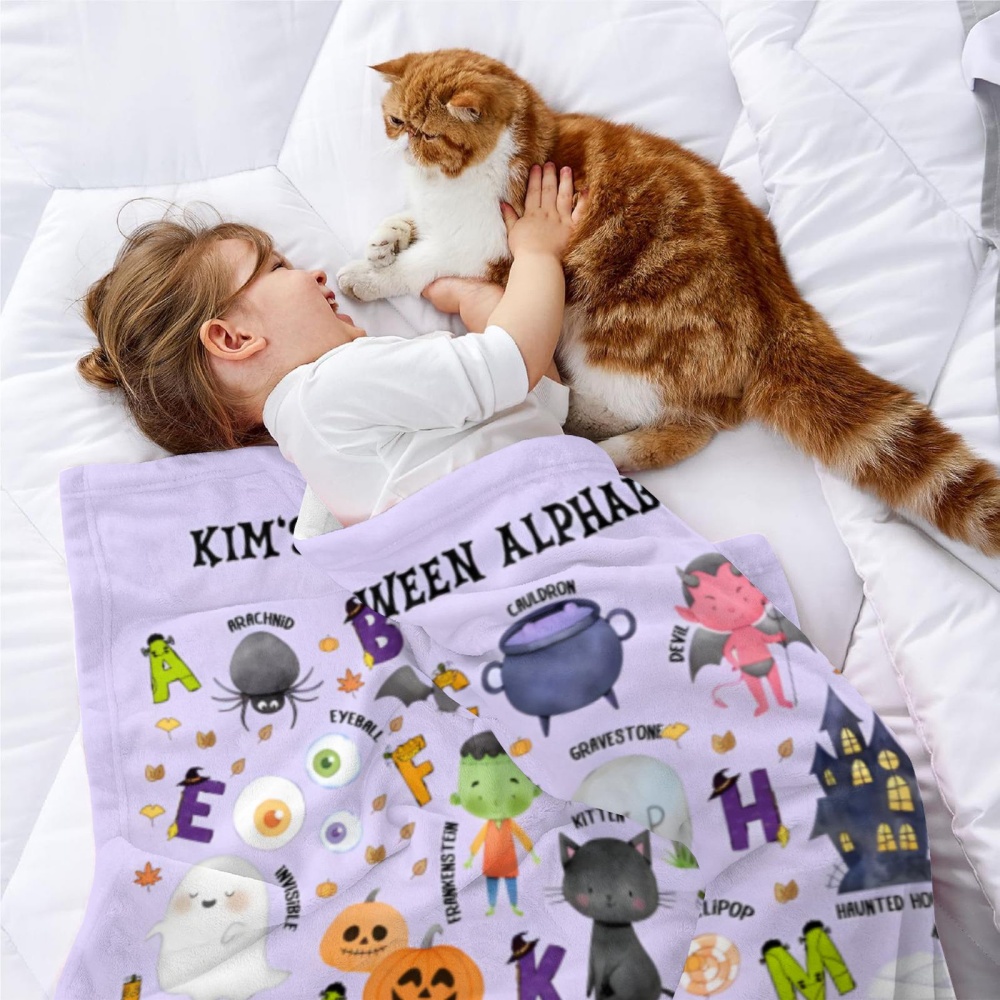 ผ้าห่มขนแกะลายตัวอักษรฮาโลวีนแ - Kids Education Name บทวิจารณ์และราคา